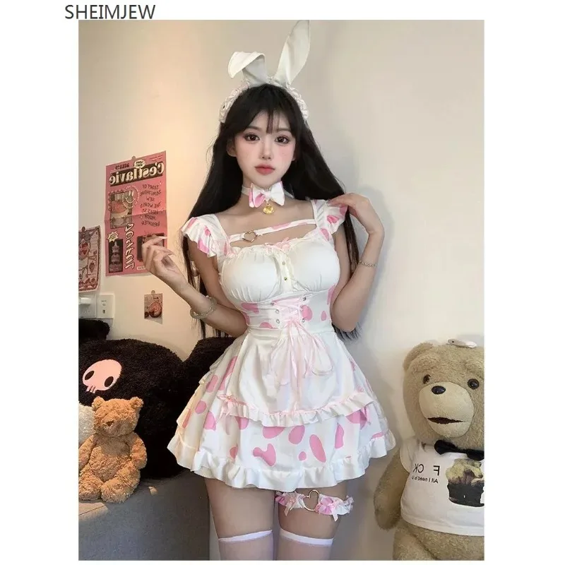 Passion Fashion Anime Sexy Lingerie Maid Dress Cute Subdue Temptation Lovely Contrasting Colors Dress With Bow Neck Collar