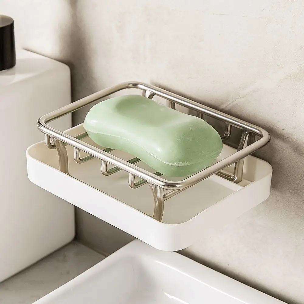 

Easy Clean Japanese Style Double-Layer Soap Box Stainless Steel Household Soap Storage Rack Rustproof Soap Drain Box Bathroom