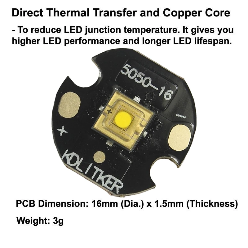 L50 20W 5A 1800 Lumens Neutral White 4000K SMD 5050 LED Emitter on on KDLITKER DTP Copper MCPCB Flashlight DIY High Power