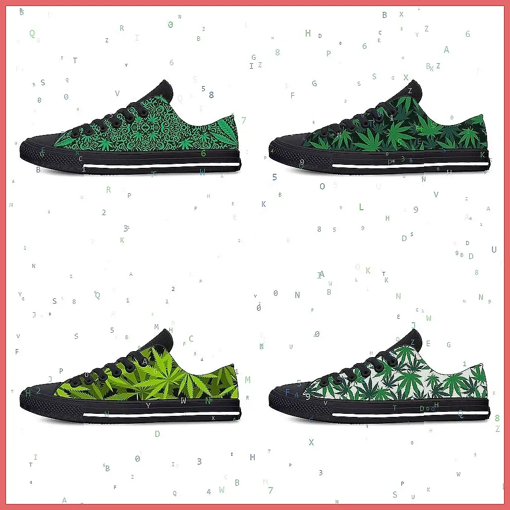 

3D Print Weed Leaf Sneakers - Anime Cartoon Casual Shoes, Breathable Lightweight Low Top for Men & Women