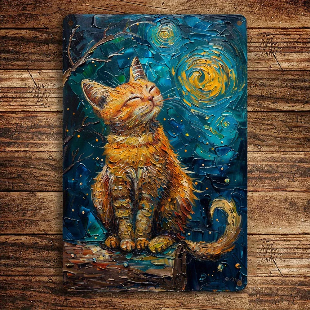 1PC Vintage Star Cat Metallo Targa in ferro Decorazione da parete in ferro per la casa Bar Garage 8X12 pollici Decorazione della parete di casa Resistente agli agenti atmosferici