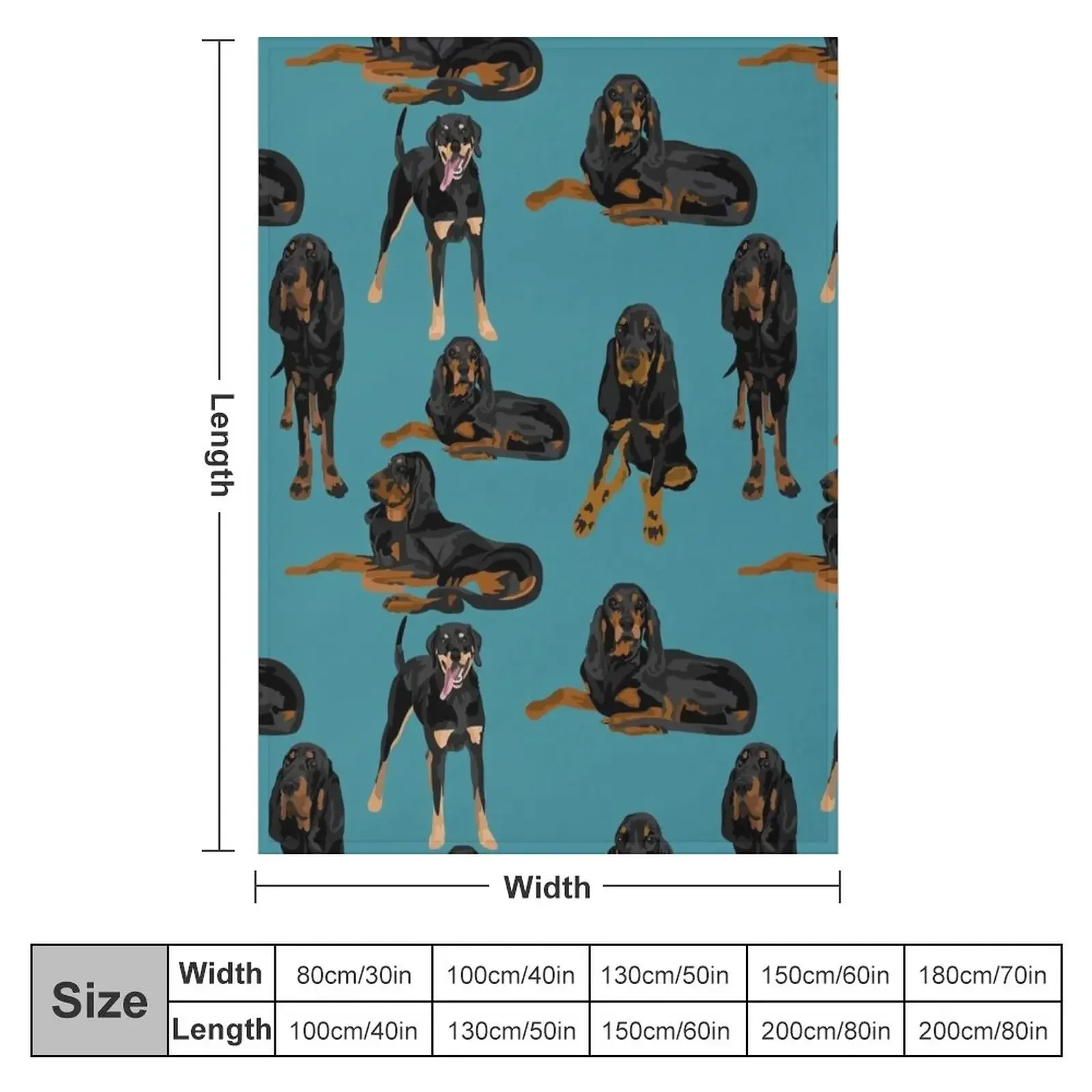 Black and Tan Coonhounds on Teal Throw Blanket Retros Personalized Gift Luxury St Bed Blankets