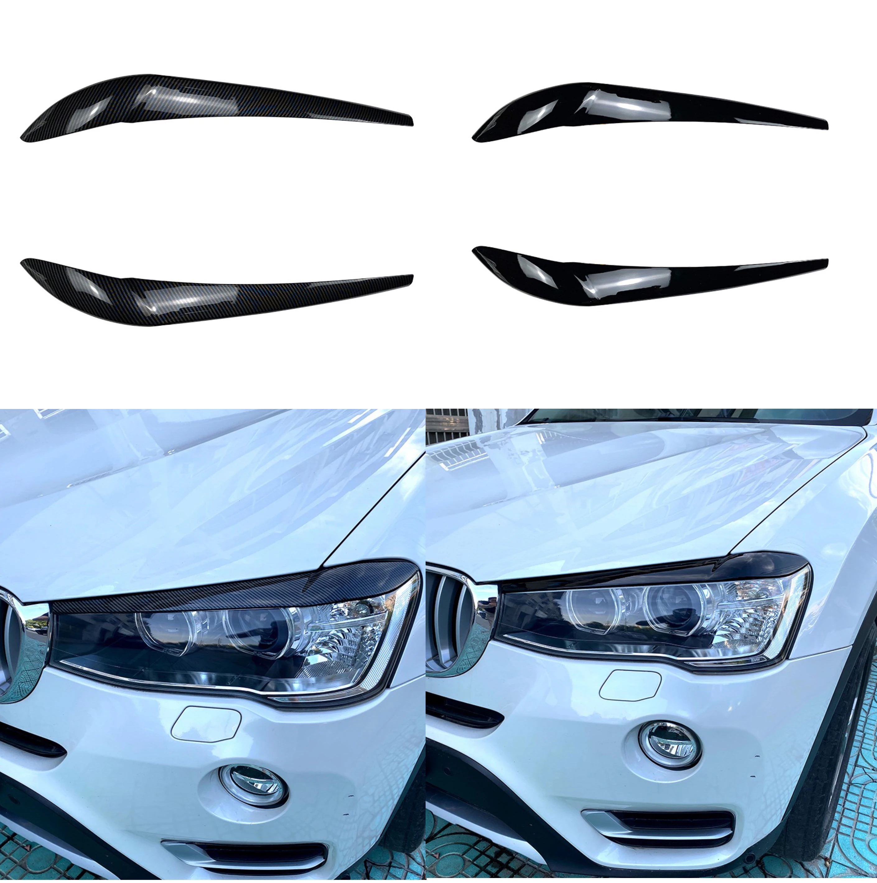 

2pcs Headlight Eyelids Eyebrows Body Kit Sticker Tuning For BMW X3 F25 X4 F26 2014 2015 2016 2017 2018 Gloss Black ABS Plastic