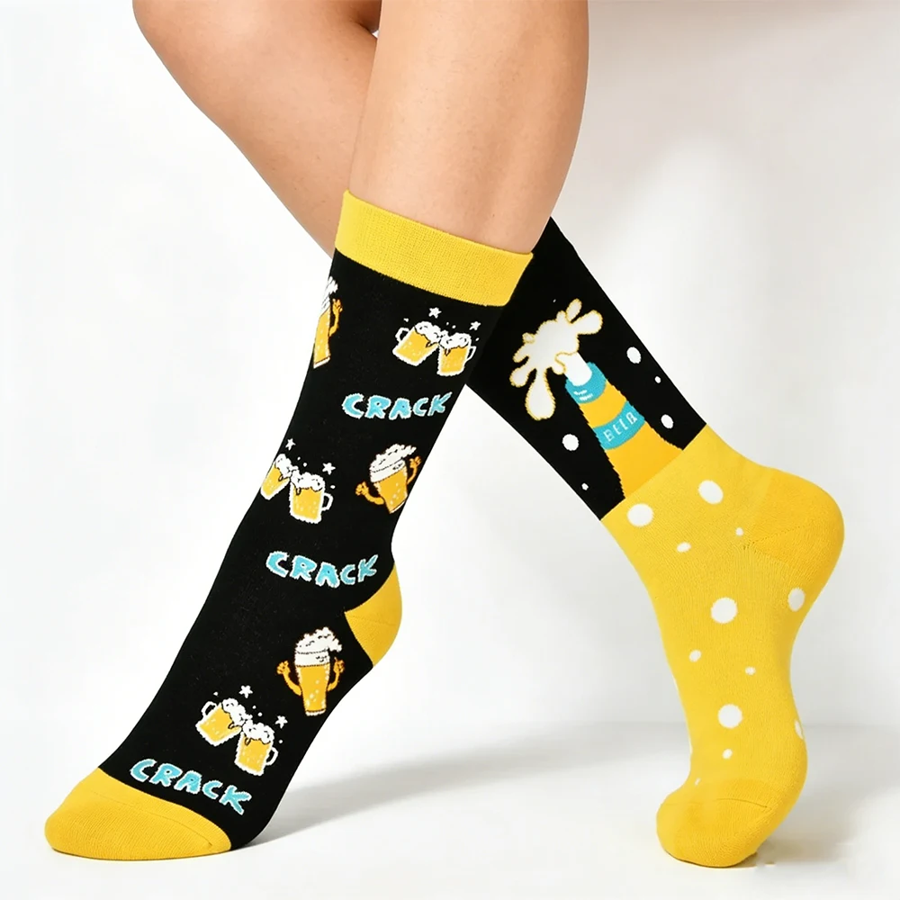 Fashion AB Face Women's Socks Autumn Winter Colorful Cartoon Burger Beer Classic Creative Socks Happy Funny Street Couple Socks