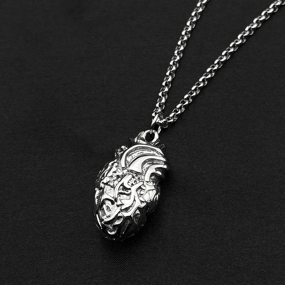 Human Heart Organ One Side Vivid Pendant Necklace Stainless Steel Chain Punk Party Women Men Doctors Nurses Jewelry Gift
