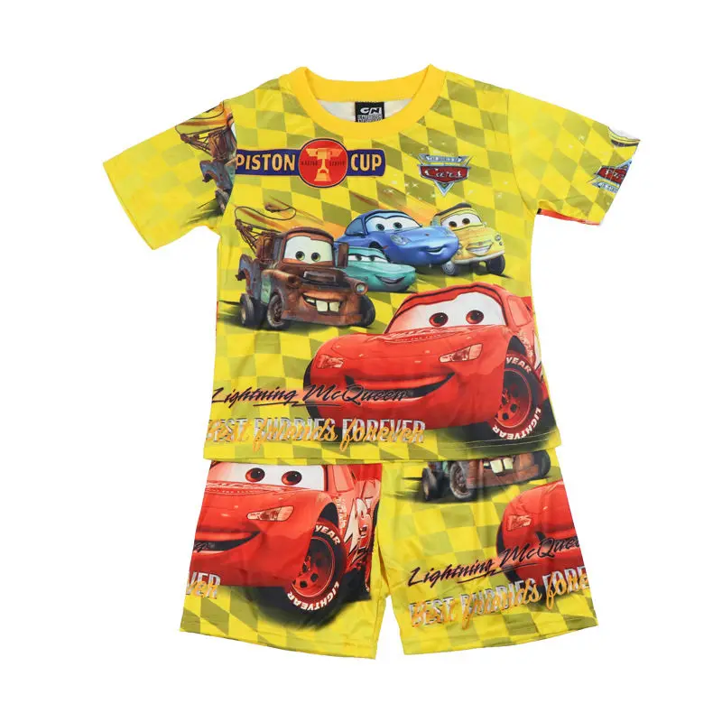 Disney Lightning McQueen Cars cartoon animation clothes summer suit pigiama a due pezzi vestiti ad asciugatura rapida bambini alla moda