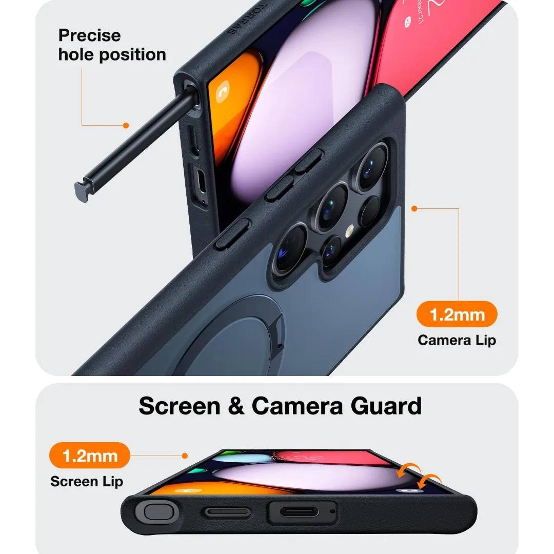 TORRAS 360° Rotating Magnetic Stand for Samsung Galaxy S24 Ultra Case Compatible Magsafe Shockproof Slim Protection S24 Ultra