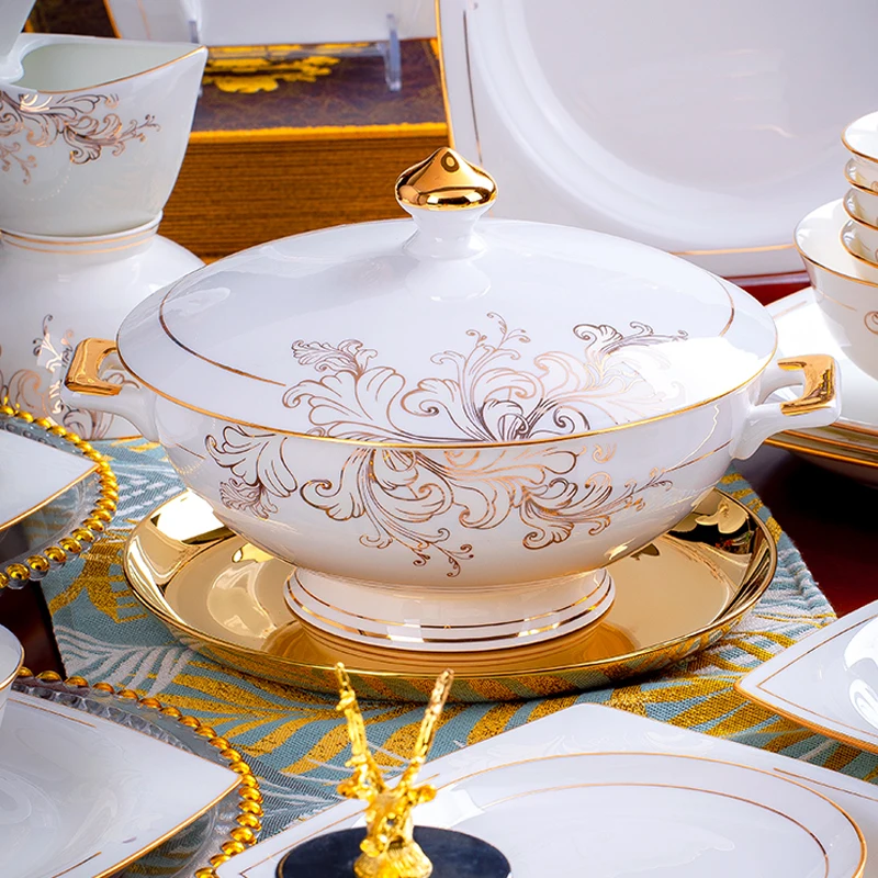 Imagem -02 - Porcelana Conjunto de Jantar 60 Peças Jingdezhen Cerâmica Pratos Chineses Conjunto Tigela Arroz Salada Macarrão Tigela Louça Conjunto Talheres