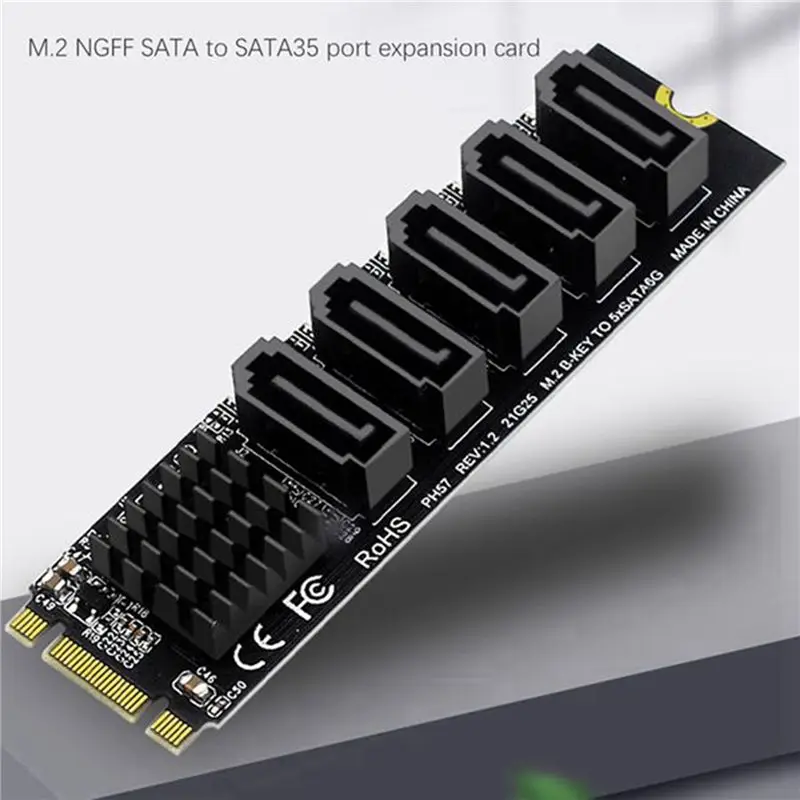 ABRI-4X M.2 NGFF B-Key SATA Change 5 Port Expansion Card 6Gbps Expansion Card JM575 Chipset