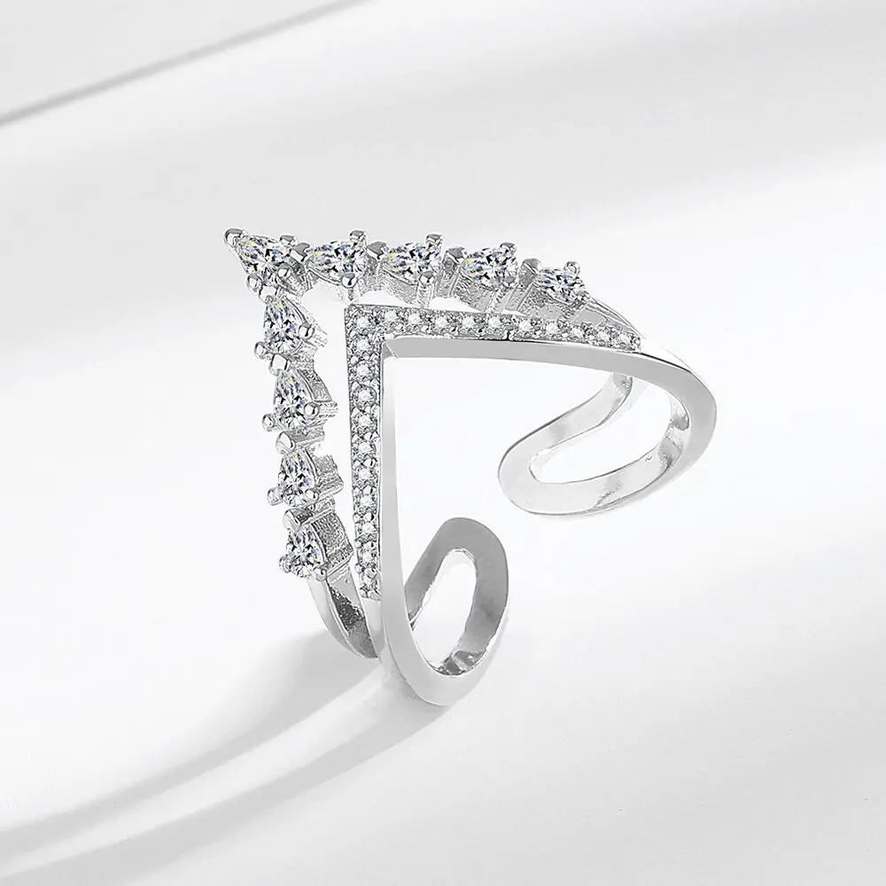

925 Sterling Silver Ring Hollow V-shaped Opening Ring Ladies Fashion Simple Birthday Party Wedding Anniversary Jewelry Gift
