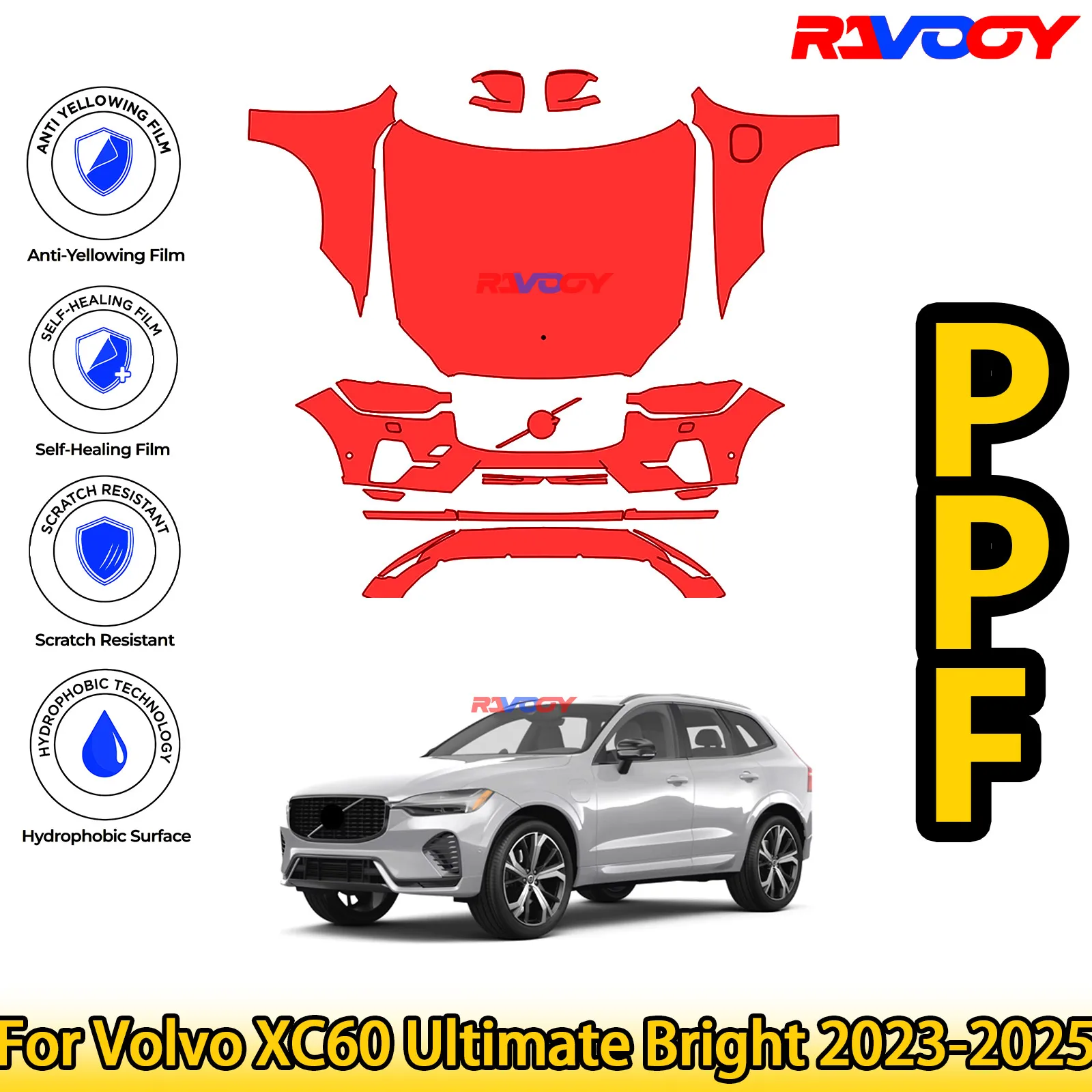 

For Volvo XC60 Ultimate Bright 2023-2025 Glossy Matte Black Precut front PPF Kit Paint Protection Film