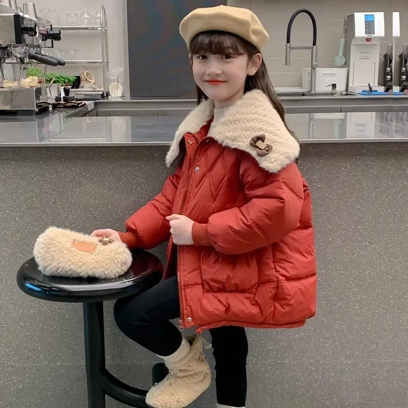 

2025 New Girls' Winter Coat Thickened Down Jacket with Teddy Bear Fur Collar Stylish Children's Wear