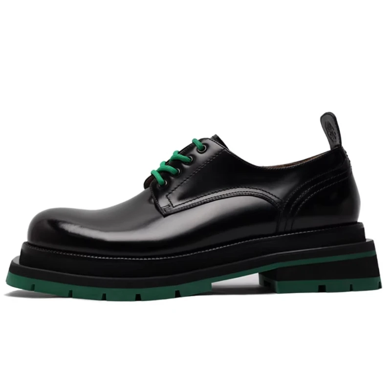 Black and Green Square Bottom Derby Shoes for Male Fashionable Luxury Comfortable Breathable Genuine Leather Men's Dress Shoes