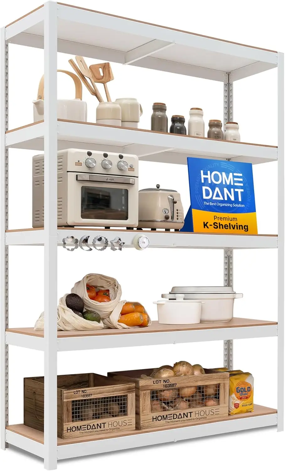 

5-Tier Adjustable Metal Storage Shelves Heavy Duty Garage Rack White Industrial Organizer