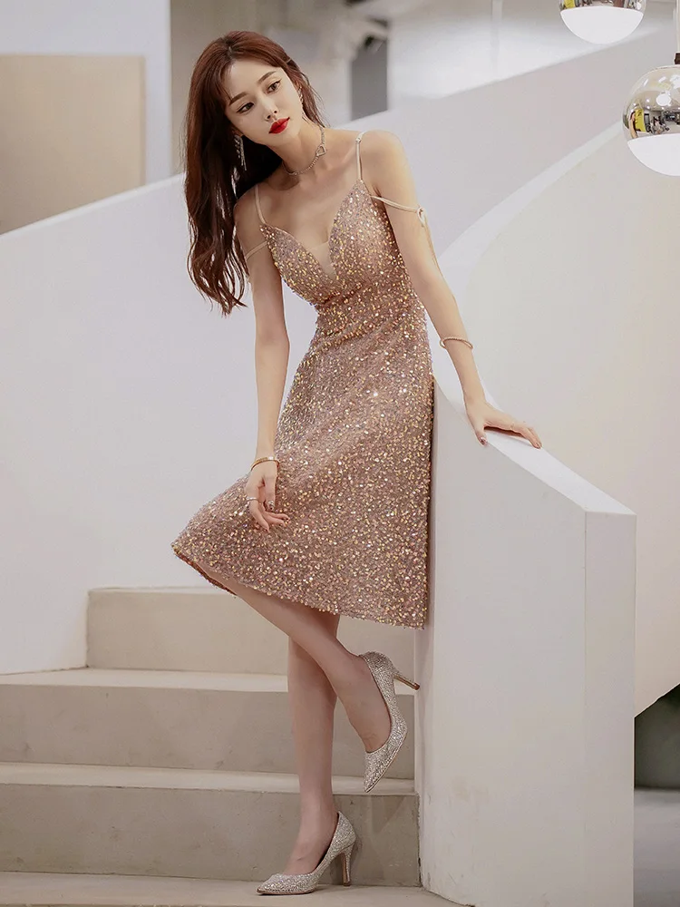 

Ele ort Women's Evening Gown Birthday Par Ball Luxury mat High-End Sweet Sle Sequin Mid-Waist A-Line Skirt