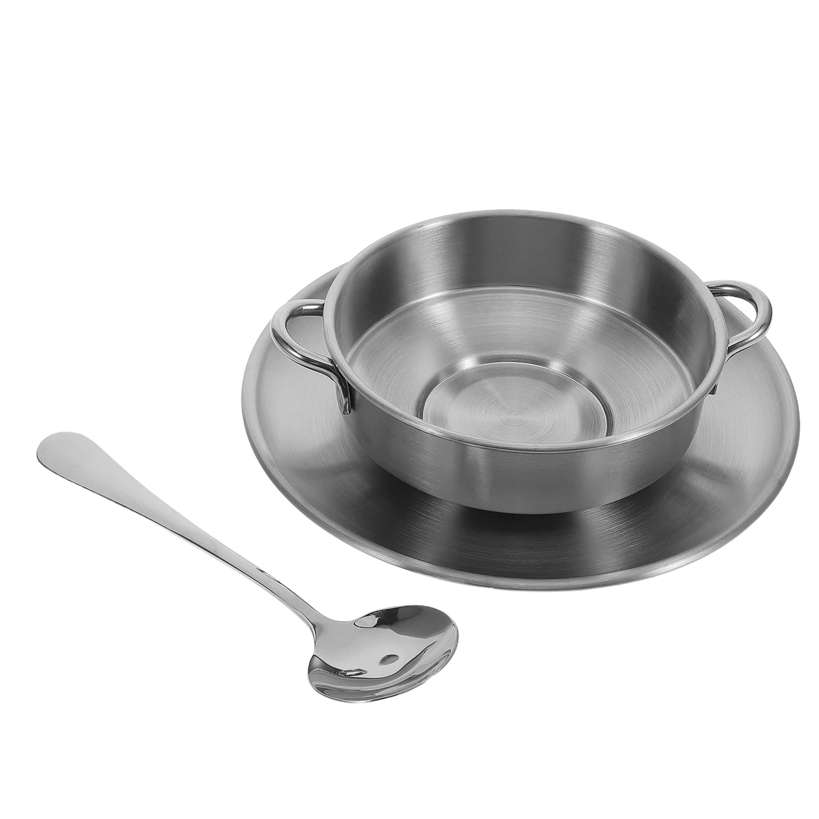 

1pcs Creative 1 Set Dessert Bowl: Stainless Steel Dual Handle Serving Cups With Tray Elegant Ice Cream Yogurt Bowls For Home