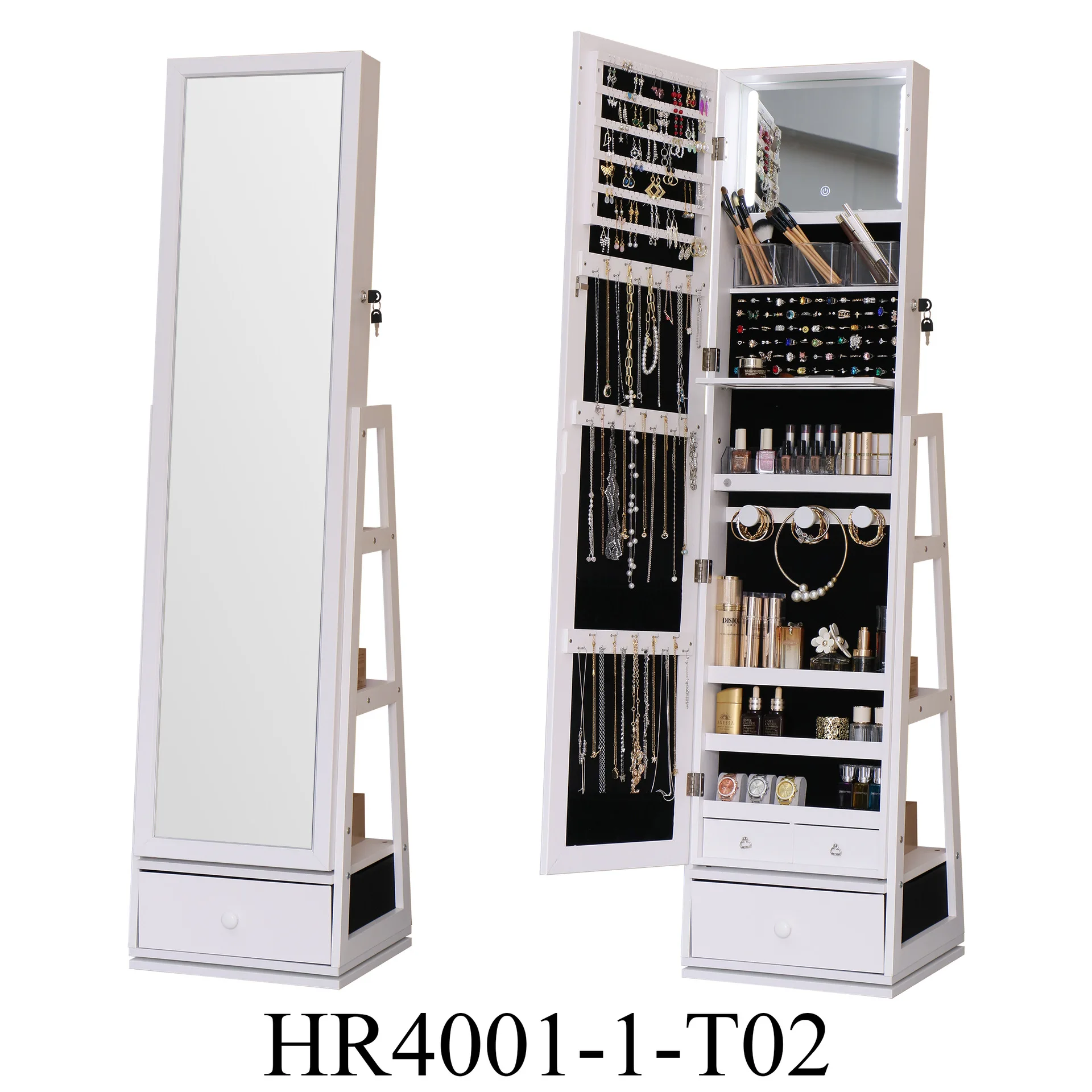 Floor-to-ceiling full-length mirror Household vertical large-capacity jewelry cabinet can be stored with integrated mirror