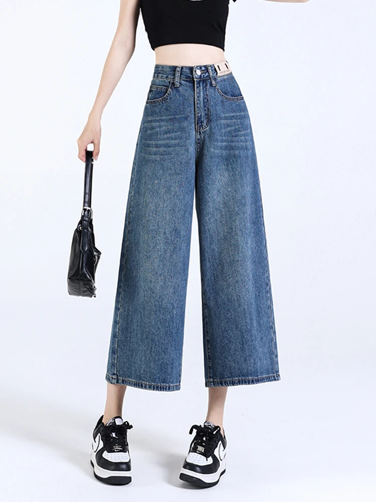 New 2024 Summer Denim Jeans Women Wide Leg Loose Blue Color High Waist Women Jeans Korean Style Streetwear Denim Pants Hot Sale