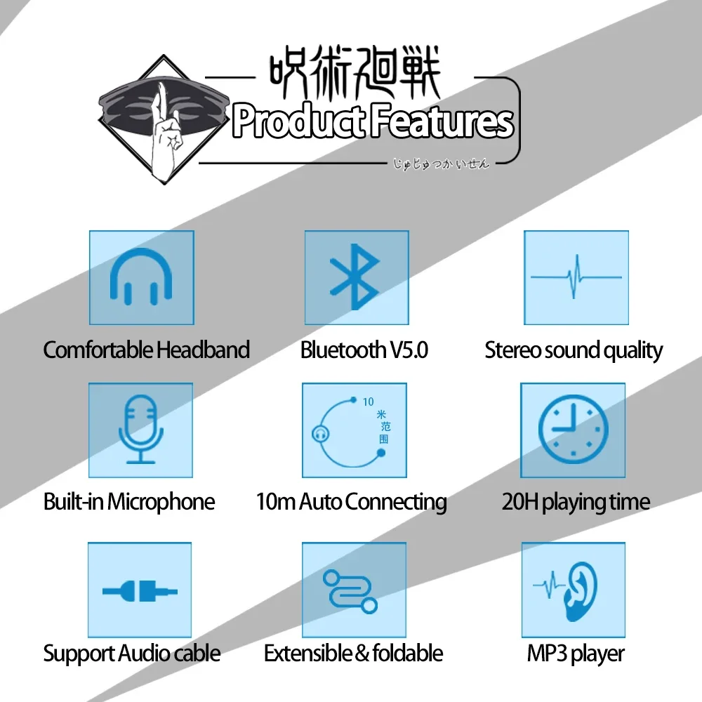 Cosplay Gaming Headphone Anime  Jujutsu Kaisen Gojou Satoru Bluetooth Headset Headphone Gift Plug in card and FM for IOS ANDROID