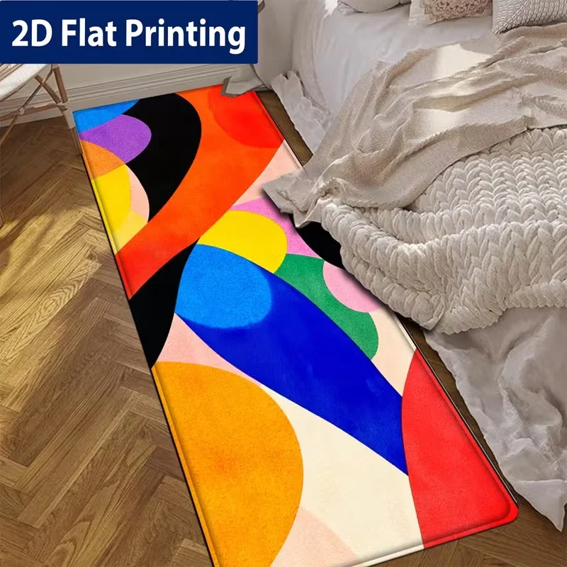 Rainbow Geometric Runner Rug Y2K Colorful Non-Slip Soft Floor Mat Cute Home Decor Carpet for Bedroom Hallway Bedside
