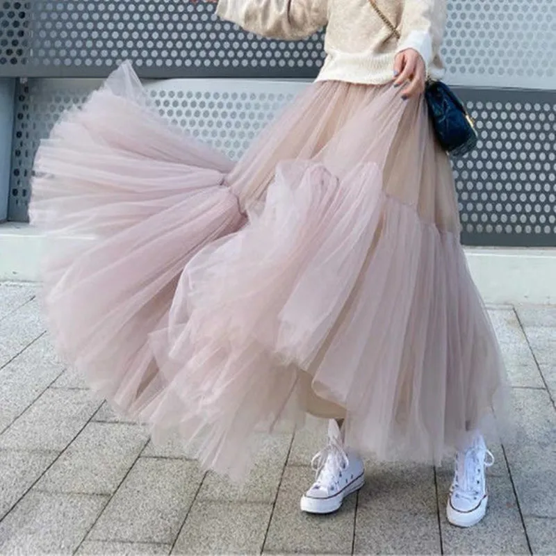 

Women's Long A Line Tulle Tutu Skirts A-Line Elastic High Waist Layered Skirts Tiered Skirt Petticoat Women Tulle Skirt