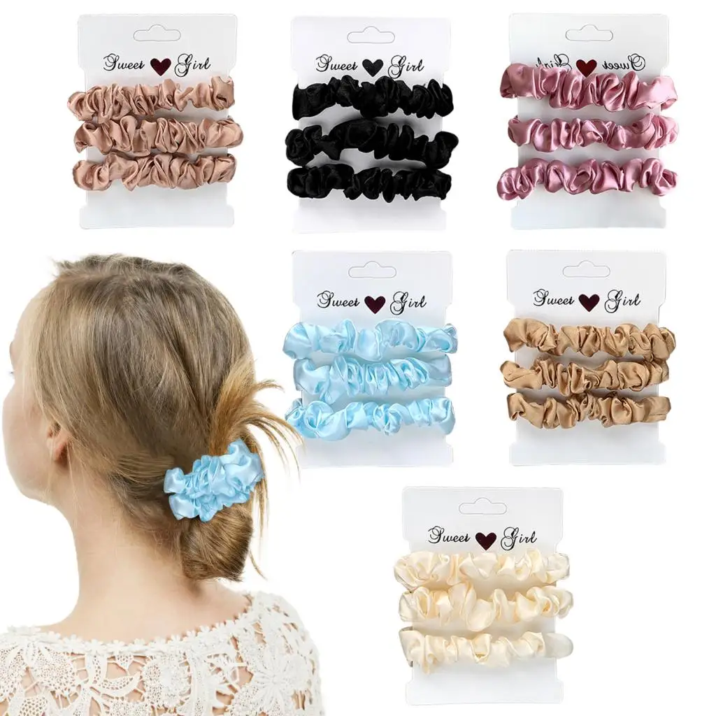 3PCS 6PCS Multicolor Women Satin Silk Hair Scrunchies corda per capelli semplice tinta unita fasce elastiche setose per capelli supporto per coda di