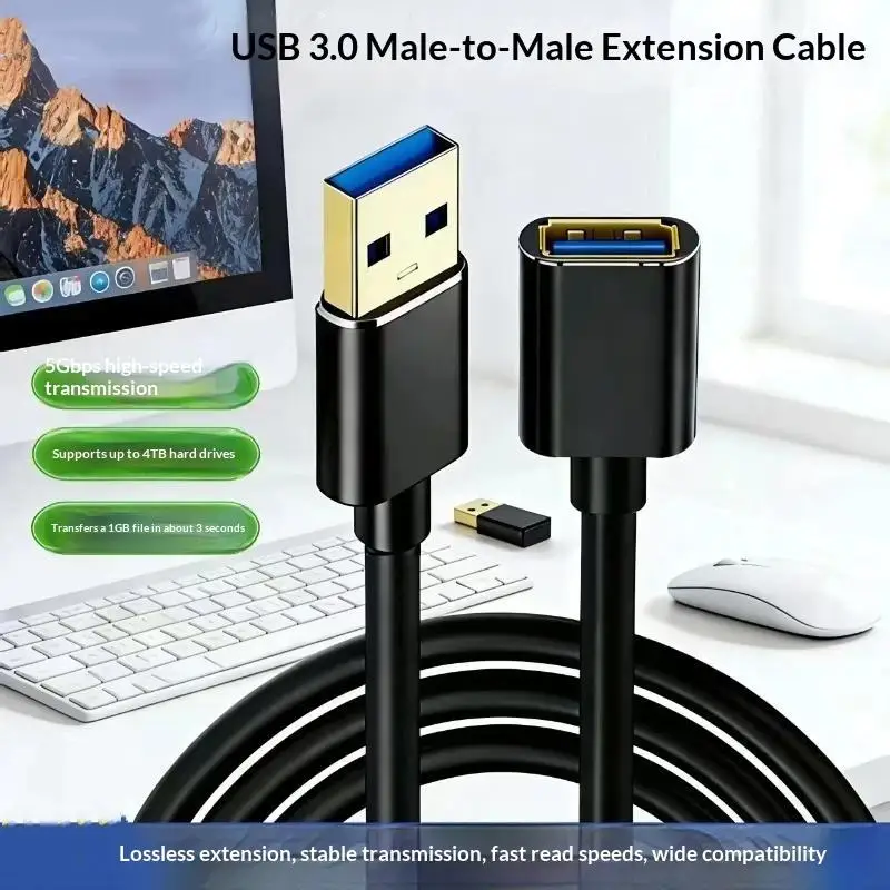 USB 3.0 Extension Cable Extender Cord Fast Extension Data Transfer Wire 0.3/0.5/1/1.5/2M For Smart TV One SSD PC Laptop