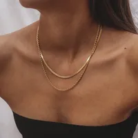 Vintage Simple Jewelry Golden Plated Flat Snake Chain Layer Necklace Stainless Steel Snake Rope Chain Necklaces Birthday Gift
