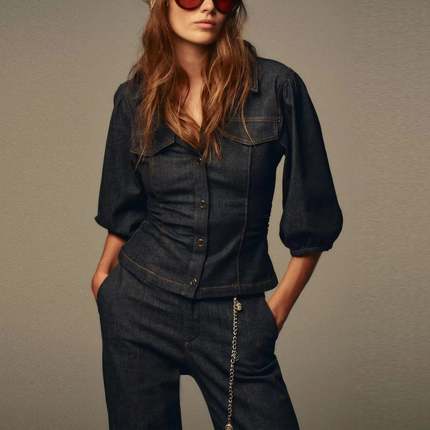 Z 여성용 버블 스웨트 셔츠와 플레어 진 패션 세트 2025 가을 컬렉션 중국 브랜드 성인용 사계절 착용