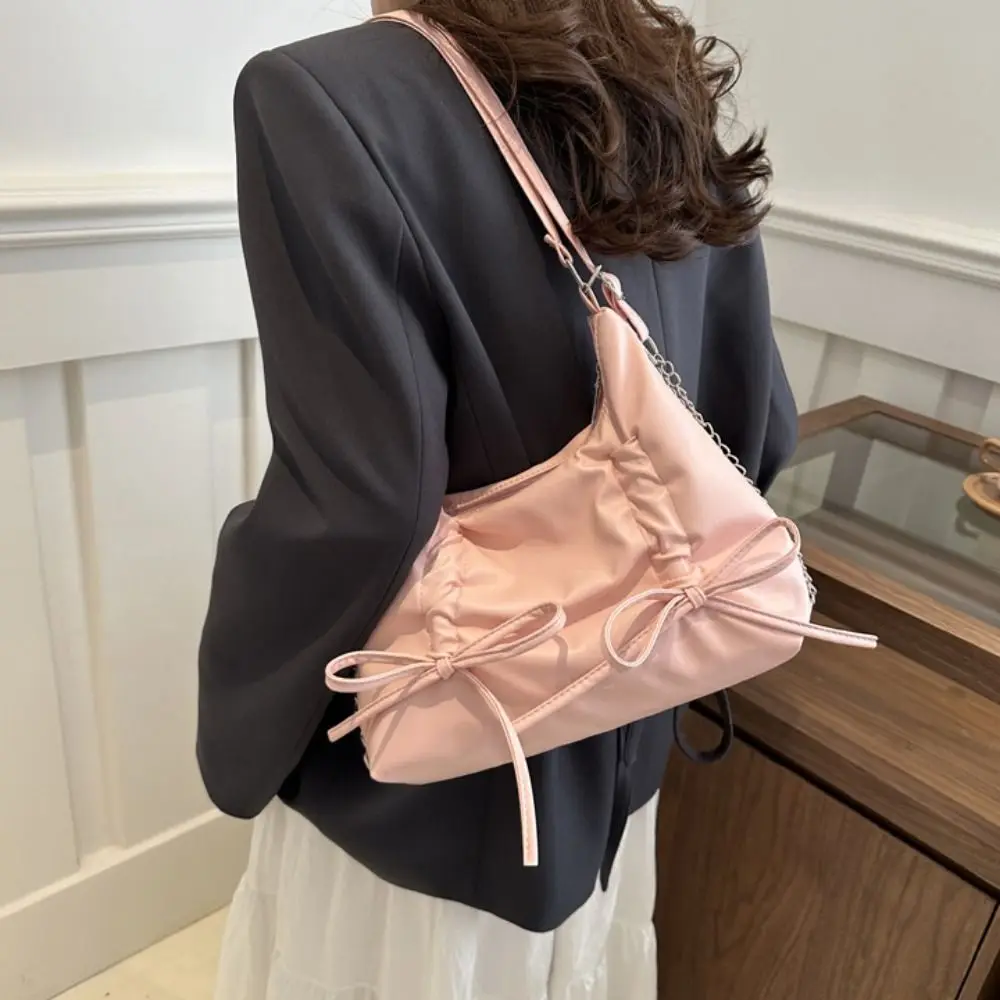 

Portable PU Leather Bowknot Shoulder Bag Zipper Handbag Bow Tote Bag All-match Ins Ballet Style Girl Crossbody Bag Shopping