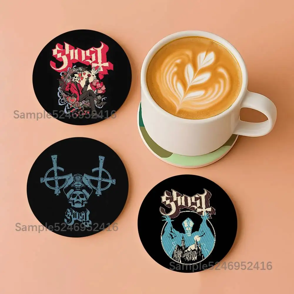 

G-Ghost Band Heavy Metal Round Wooden Coasters For Design Suitable for Drinks Tea,Coffee Home Perfect Gift Holidays