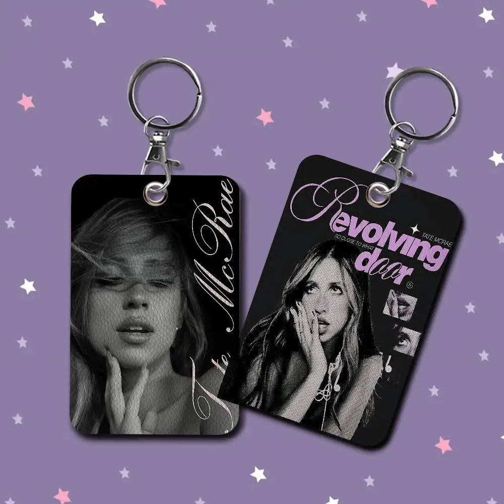 Tate M-McRae Singer 1Pc Access Card Case Leather Card Holder Keychain Key Ring Door Access Tags ID Card Case Keychain