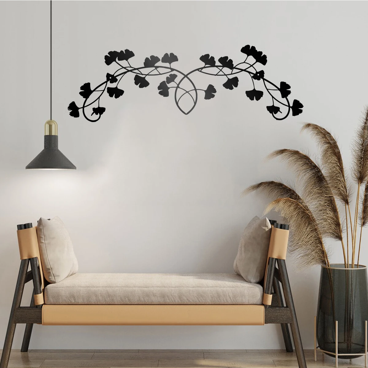 Ginkgo biloba Wall Art Silhouette Cutout Signs Black Farmhouse Door Home Living Room Bedroom Decoration Plaque