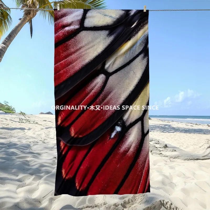 Toalla de playa con diseño de alas de mariposa roja, con protección solar y resistente al viento, adecuada para piscina, camping y viajes