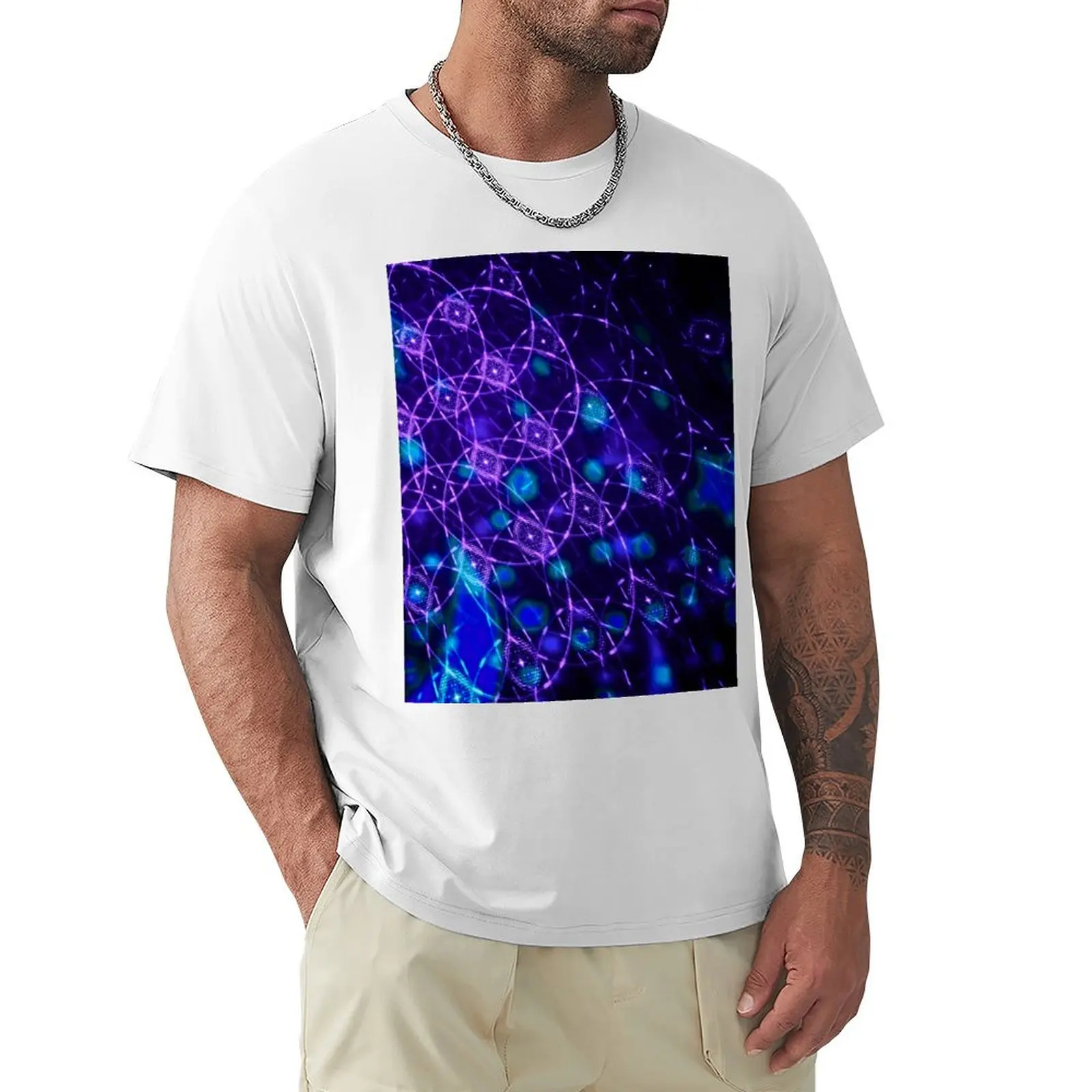 Purple and teal patterned lights T-Shirt customs tops oversized men t shirt