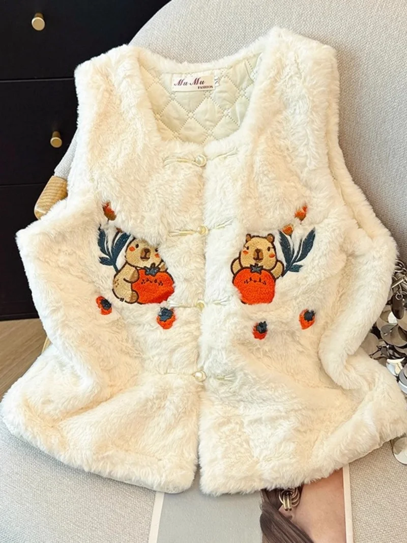 

Хлопковый жилет в национальном стиле, новая зимняя стеганая куртка в китайском стиле, женская верхняя одежда без рукавов с пушистой пуговицей и вышивкой w1658