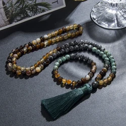 8mm Labradorite African Turquoise Beaded Japamala Jewelry 108 Mala Beads Necklace Meditation Yoga Prayer Beads For Men And Women