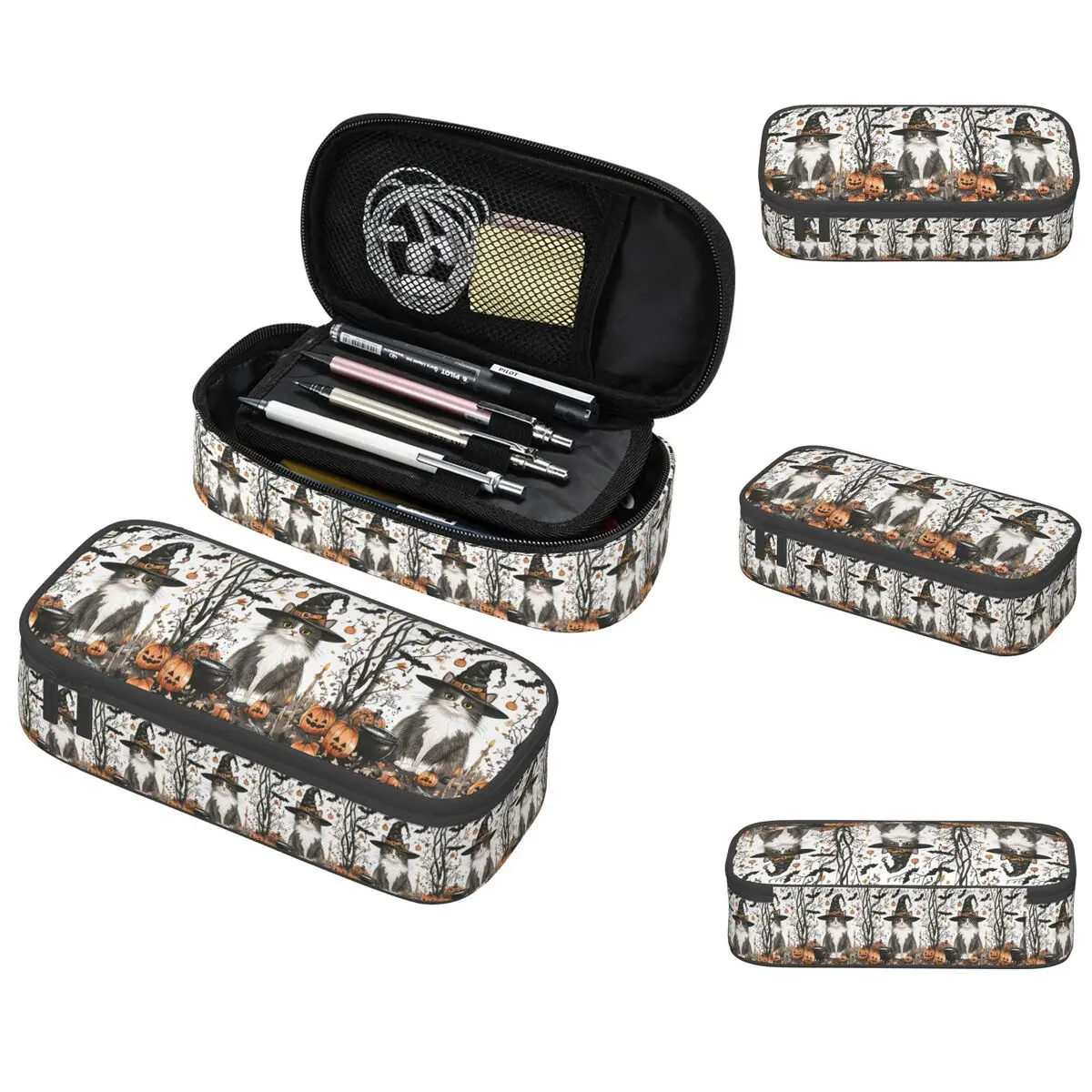 

Halloween Cat Wearing Wizard Hat Pencil Case for Studen Gifts Pen Box Pencil Bag Stationery Supplies Pen Holder Bag