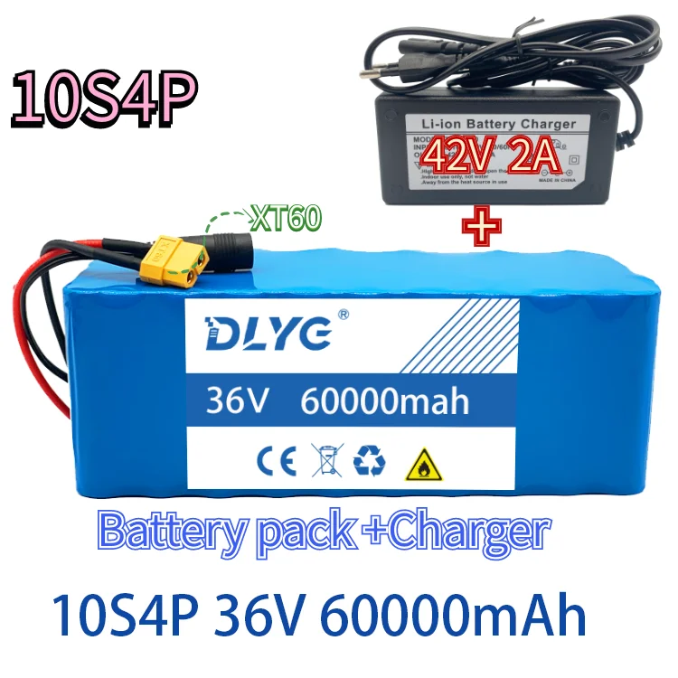 Batteria al litio 36V 10 s4p 18650 60000mah per sedia a rotelle per bicicletta elettrica e Scooter, con BMS e Tplug XT60, BMS