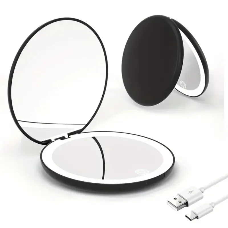 

Portable Rechargeable LED Makeup Mirror with 2X/5X Magnification, Dimmable Light & Adjustable Brightness, Compact Folding Design