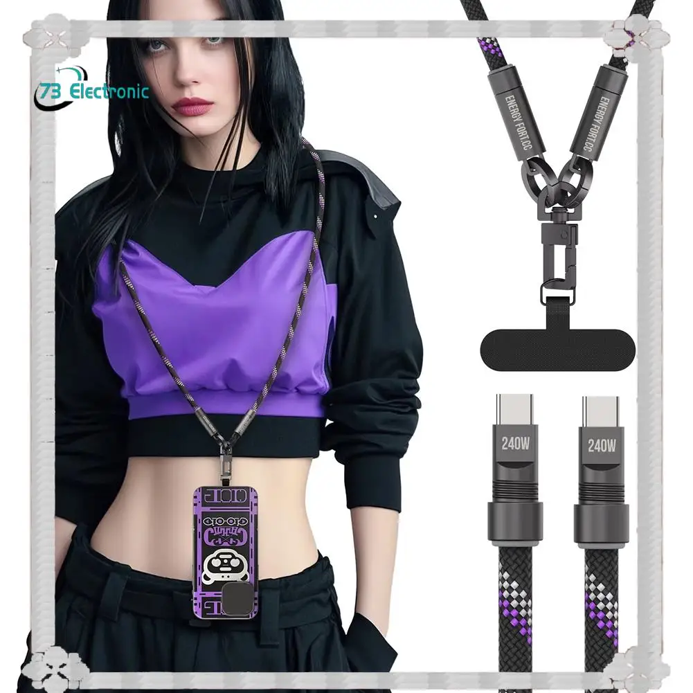 

24-Hour Delivery Portable Lanyard 240W Quick Charge USB C To C Cable, Strong Nylon Braided For Mobile Phones