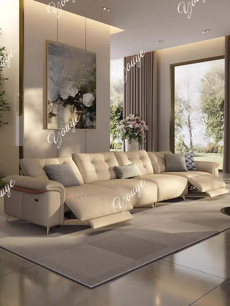 

H C Light Luxury High-footed Multi-functional Electric Sofa Can Lie Down And Adjust The First Layer Of Real Cowhide Living Room