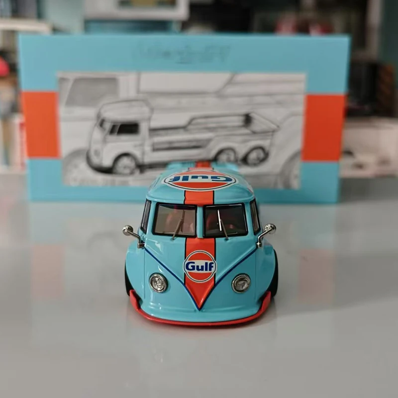 Diecast 1/64 Scale Truck VW Trailer Alloy Mode Cas Gulf Colour Car Gift for Boys Toy Vehicles Original Box