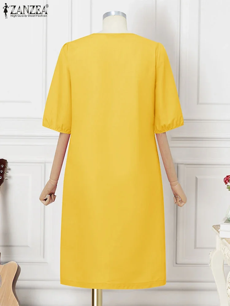 ZANZEA élégant genou longueur Robe femmes imprimé fleuri Robe d'été col en V Vintage demi manches été robes 2025 Robe décontractée
