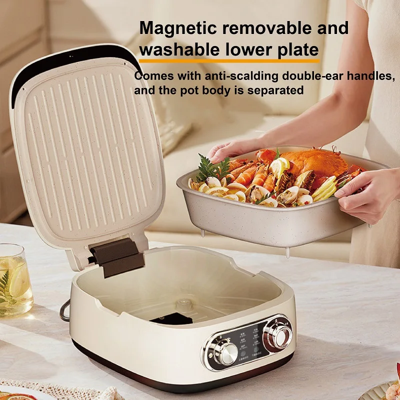 مزدوجة الوجهين الخبز آلة فطيرة كهربائية السيراميك غير عصا مقلاة تعميق إناء/ قدر متعدد طباخ الشواء قدر الغذاء البخاري 1800 واط