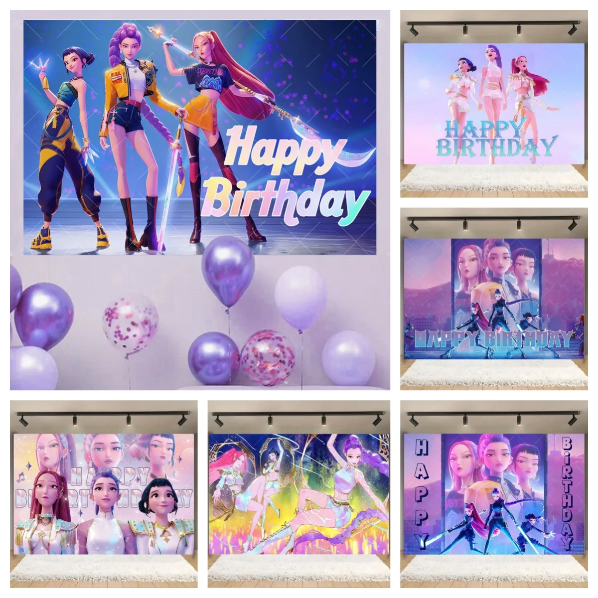 

Hot KPop Girl Demon Hunters Backdrop Adult Children's Birthday Party Decorations Baby Shower Banner Background PhotoBooth Props