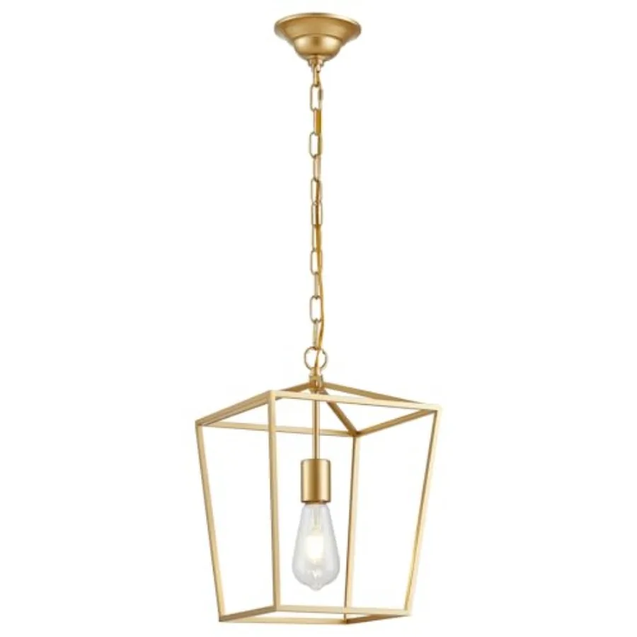 Lantern Pendant Light Lantern Iron Cage 1 E26 Bulbs Gold Chandelier for Dining Room Kitchen Bulbs Not Included