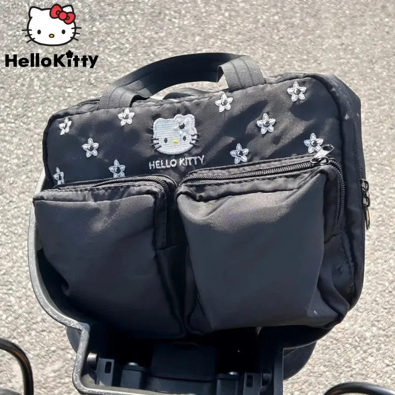 Sanrio Hello Kitty Black Embroidered Makeup Bag 2000s Aesthetic Gothic Storage Bag Female Large Capacity Portable Handbag Yk2