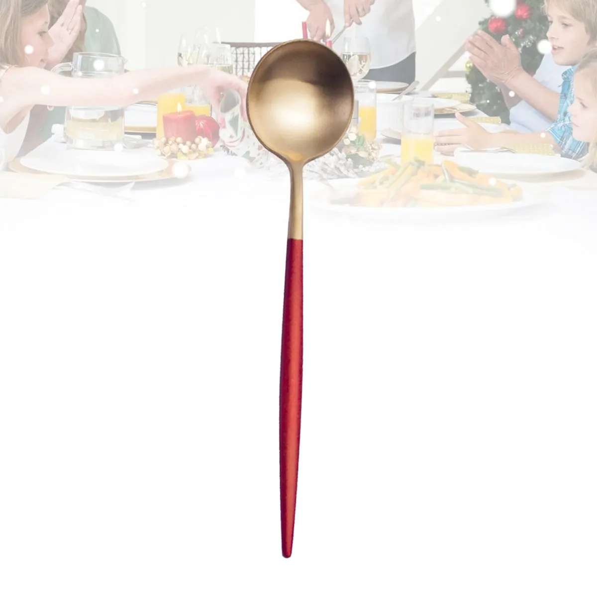 4Pcs Stainless Steel Dessert Spoon Red Handle Corrosion Resistant Anti Oxidation Food Serving Scoop Home Kitchen Tableware