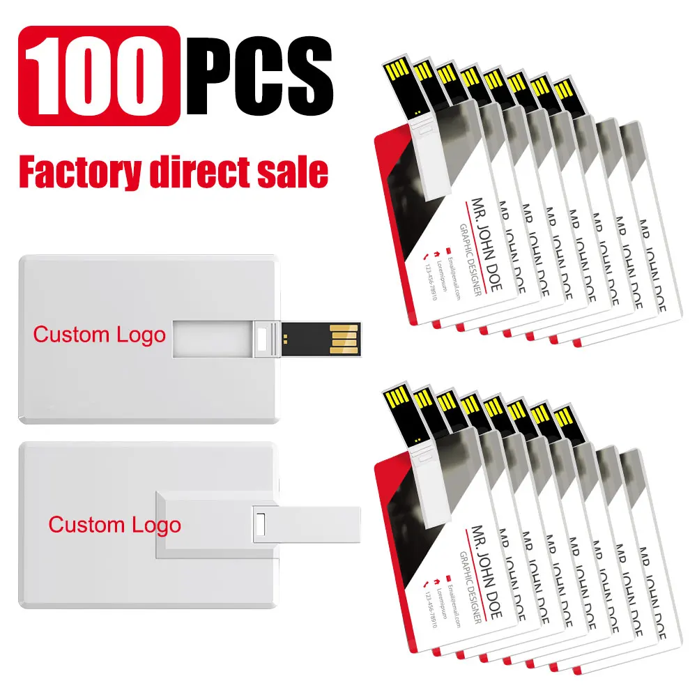 100PCS/lot Credit Card USB Flash Drive 1GB 2GB Memory Storage 4GB 8GB 16GB 32GB 64GB USB 2.0 Pen Drive Custom For Gift USB Disk
